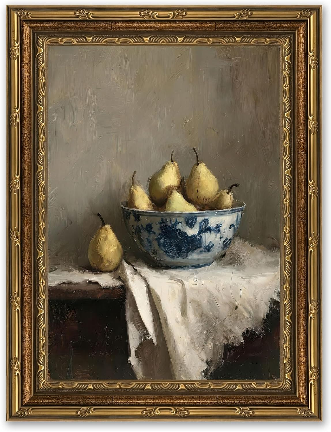XHTDIMUNN Vintage Gold Framed Pear Still Life Canvas Wall Art 9x11 Inch | Amazon (US)