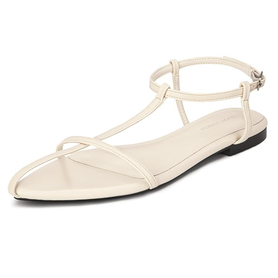 Women's Flat Sandals Pointed Open Toe T-Strap Comfortable Gladiator Summer Slide Strappy Sandals | Amazon (US)