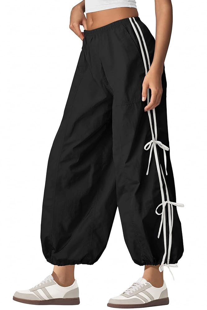 Panadila Women Parachute Pants Elastic Waist Baggy Track Pants Bow Knot Loose Trousers Casual Str... | Amazon (US)