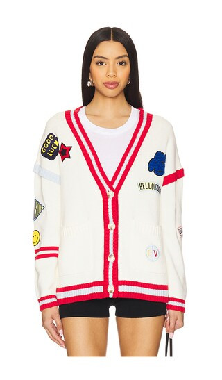 Varsity Patch V Neck Cardigan in Red Multi | Revolve Clothing (Global)