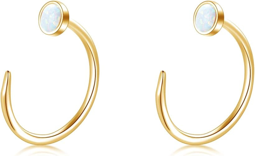 WINNICACA Sterling Silver Created Opal Ear Half Cuff Threader Huggie Hoop Earrings S925 CZ Dainty... | Amazon (US)
