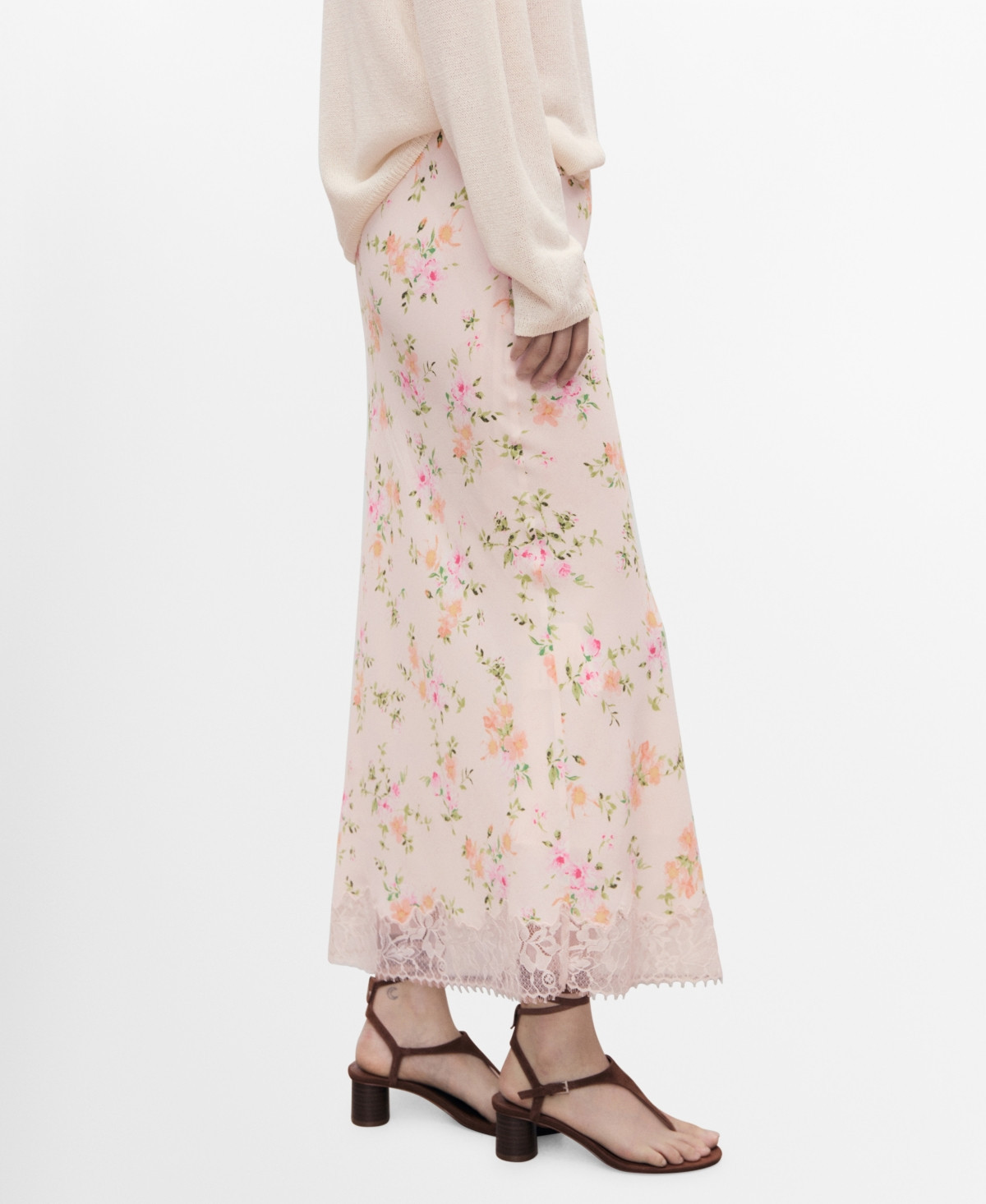 Mango Women's Lace Detail Floral Skirt - Pastel Pink | Macy's