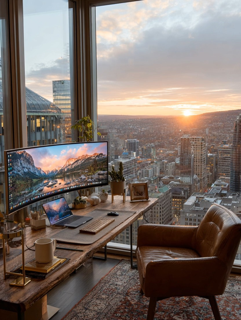 The view is optional.
The vision is not.

An ultra-wide curved monitor paired with an ultra-wide wooden desk instantly transforms your home office into a creative command center.

Two upgrades. Massive impact.

• The curved monitor expands your workflow — design, edit, research, plan — all in one seamless visual field.
• The oversized wooden desk brings grounding energy, warmth, and clarity. No clutter. Just space to think.

Add a comfortable chair, a simple desk lamp, and one or two plants — and you’ve created an office that feels intentional, not improvised.

Whether your window overlooks a city skyline or your backyard, the real upgrade is how the space makes you feel: focused, expansive, inspired.

Work from home should feel elevated.

#HomeOfficeGoals #ModernWorkspace #CreativeSetup #UnderstatedElegance 

 #LTKHome