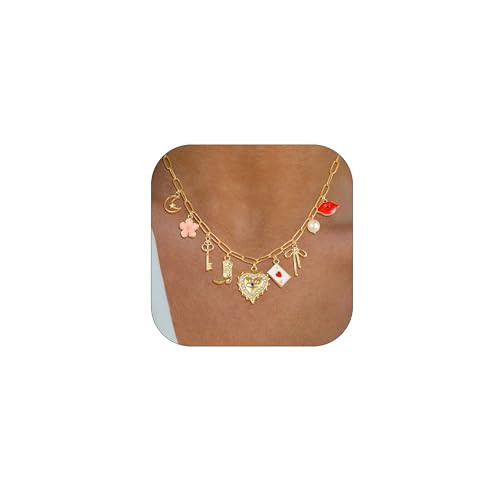 Qyalie Charm Necklace For Women Shell Heart Necklaces Gold Chunky Pendant Paperclip Chain Boho Summer Seashell Beach Evil Eye 14k Starfish Jewelry (1) | Amazon (US)