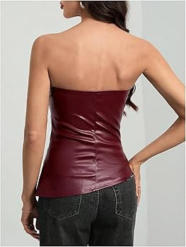 Milumia Women's PU Faux Leather Ruched Tube Top Strapless Asymmetrical Hem Crop Going Out Tops | Amazon (US)