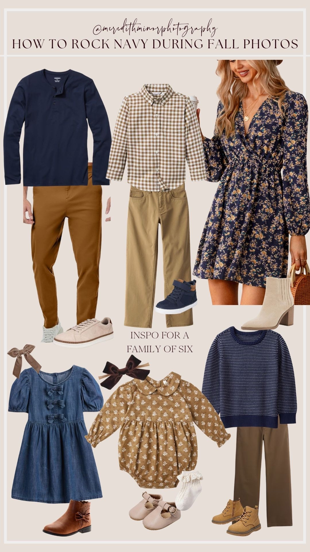 Who says navy has to be cold? ❄️✨ I styled a full fall family look using navy as the base and warmed it up with golden mustard, brown accents, ivory, bows, and ruffle socks for the littles. Perfect for mom, dad, and all the kids—because fall photos should feel cozy AND stylish! 🍁👨‍👩‍👧‍👦

#LTKStyleTip #LTKKids #LTKFamily