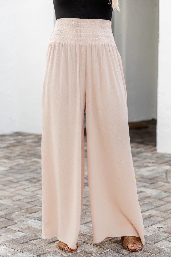 Show Up Taupe Smocked Pants | Pink Lily