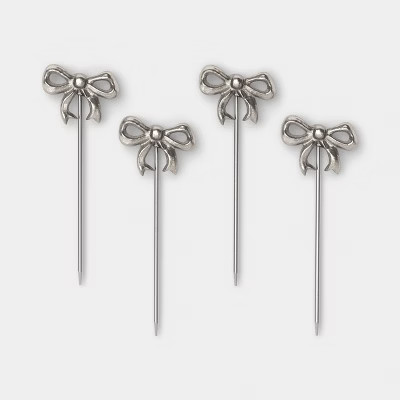 4pk Bow Cocktail Picks Silver - Threshold™ | Target