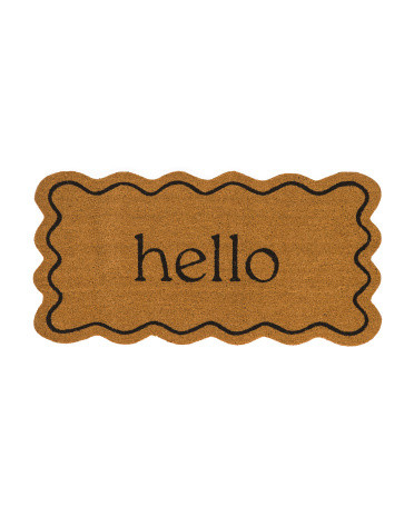 20x40 Coir Hallie Hello Wide Wavy Edge Printed Doormat | TJ Maxx