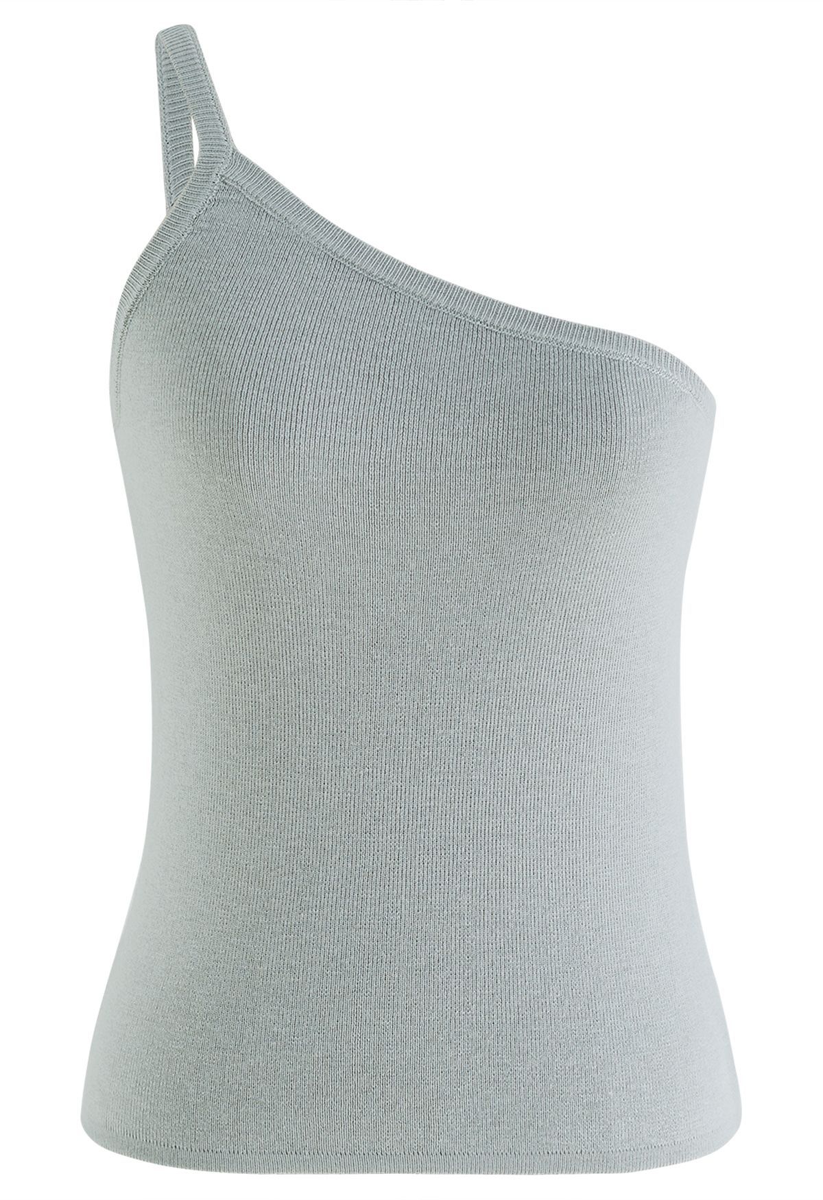 Strappy One-Shoulder Knit Tank Top in Grey | Chicwish