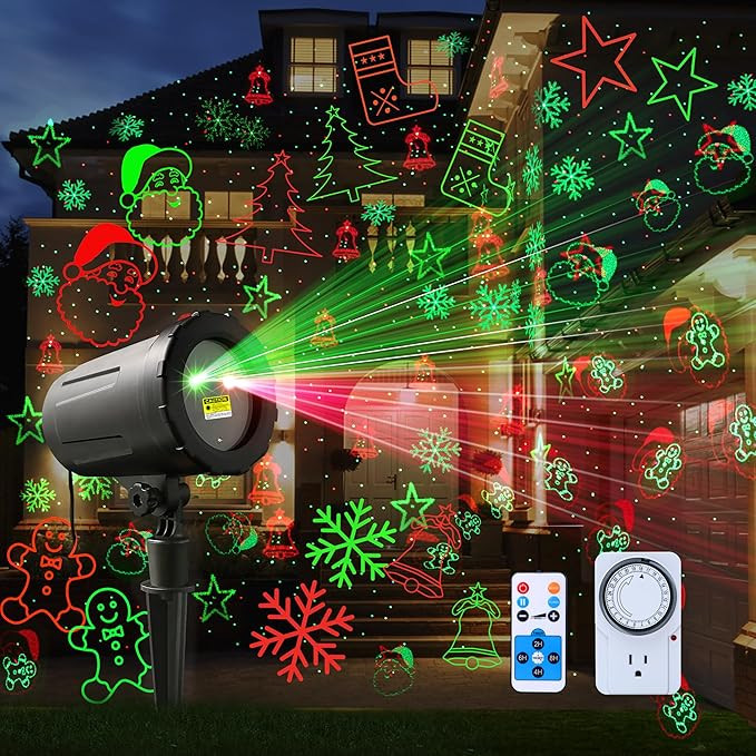 Christmas Projector Lights Outdoor Laser Projection with Remote & Bonus Timer – 8 Festive Red &... | Amazon (US)