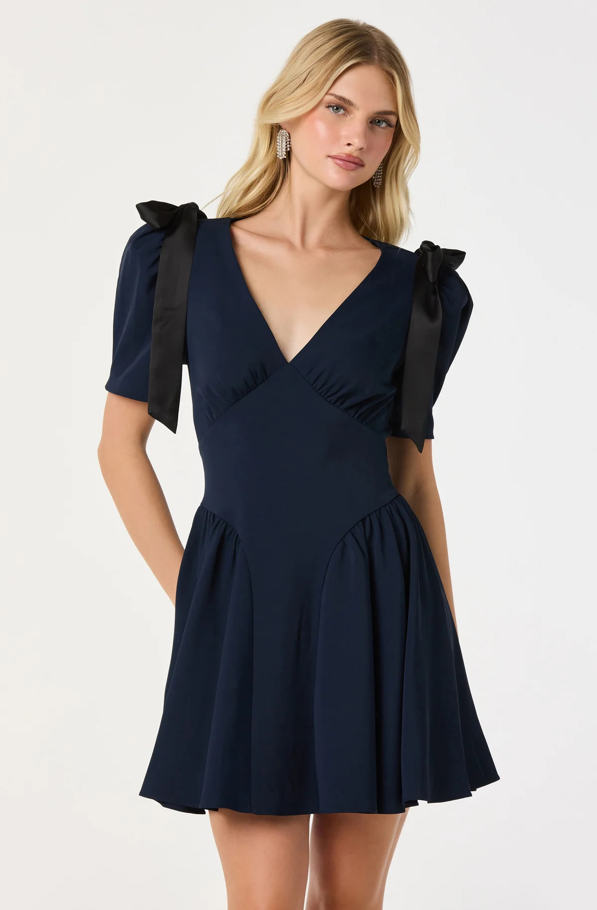 Ciela Bow Mini Dress - Navy / S | ASTR The Label (US)