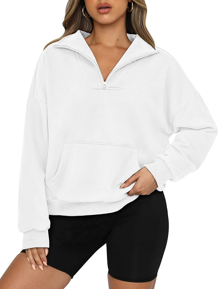PRETTYGARDEN Womens Quarter Zip Long Sleeve Cropped Sweatshirt 2025 Fall Winter Casual V Neck Pul... | Amazon (US)