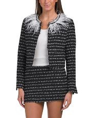 Feather Detailed Bow Tweed Jacket | New Arrivals | TJ Maxx