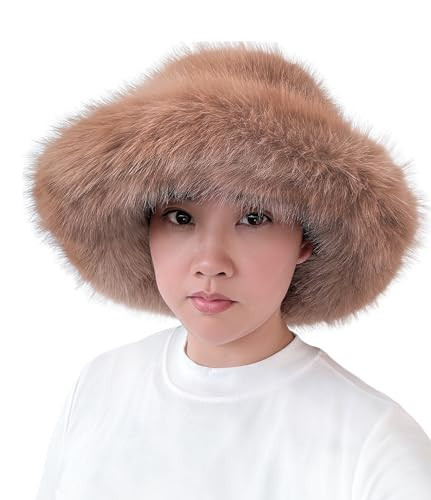 Lina & Lily Oversized Winter Faux Fur Bucket Hat for Women - Long Pile Fur Wide Moldable Brim (Camel) | Amazon (US)