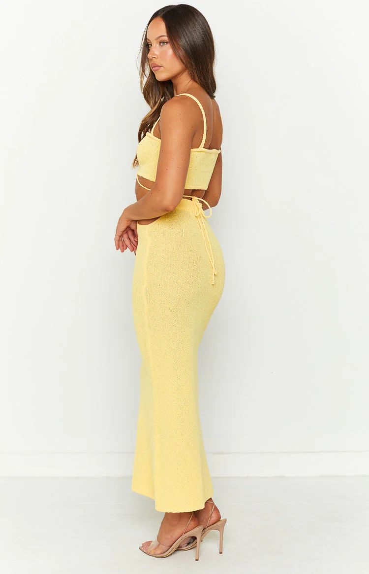 Ellah Yellow Knit Midi Skirt | Beginning Boutique (US)