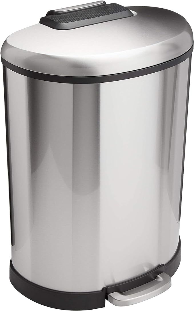 Amazon Basics 50 Liter / 13.2 Gallon Soft-Close Trash Can with Foot Pedal - D-Shaped, Stainless S... | Amazon (US)