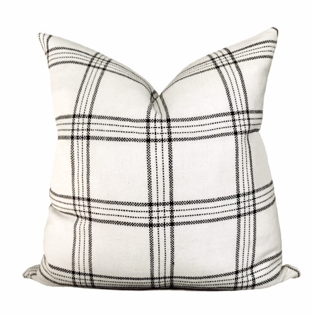 Kufri Dundee Plaid Pillow Cover in Natural and Black // White and Black Plaid Pillow // Farmhouse... | Etsy (US)