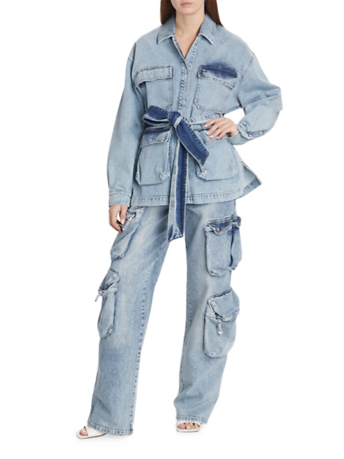 Good American Belted Cargo Denim Jacket | Saks Fifth Avenue