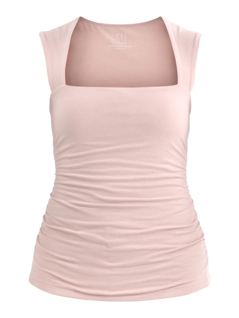 Time and Tru Ruched Square Neck Top, Sizes XS-3XL | Walmart (US)