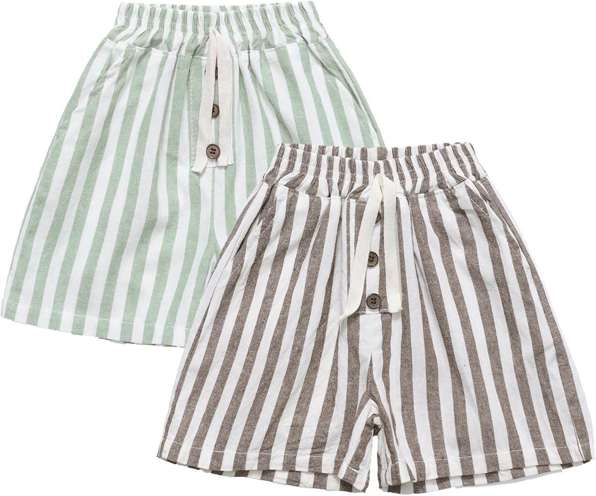 Ashmyova Classic Shorts for Boys Thin Cotton Stripe Elastics Waist Casual Summer Toddler Shorts L... | Amazon (US)