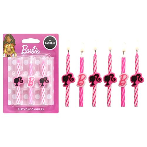 Barbie™ Birthday Cake Candles | 6 Birthday Candles for Cake Decorations, Pink Stripe Candles, Cake Toppers for Barbie Party | Amazon (US)