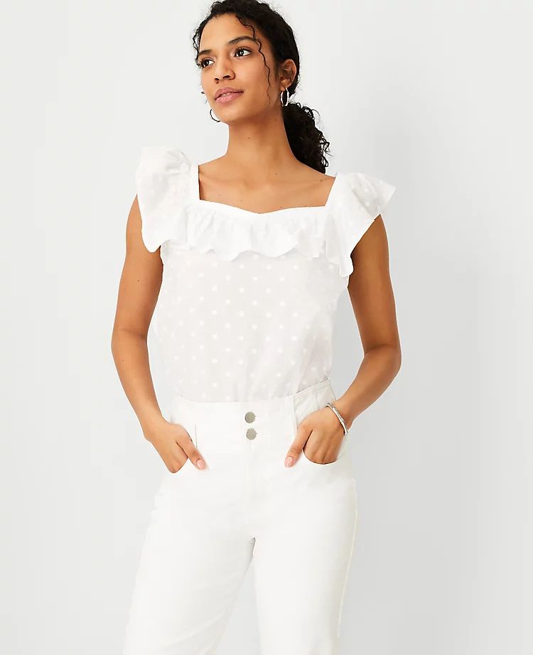 Dot Embroidered Ruffle Square Neck Top | Ann Taylor | Ann Taylor (US)