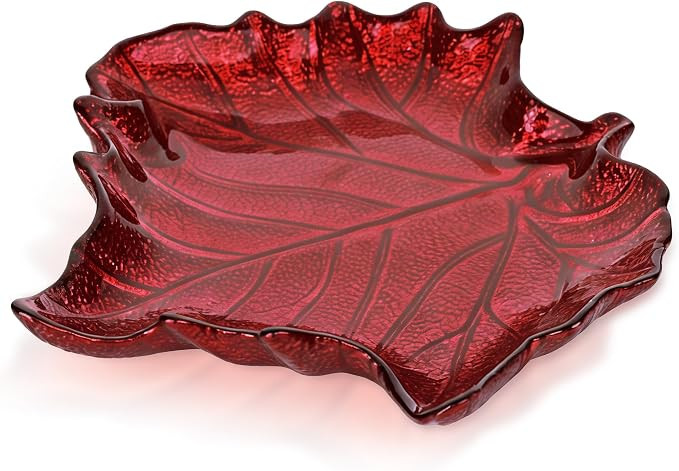 Red Maple Leaf Shaped Glass Tray, Thanksgiving Autumn Gift | Amazon (US)
