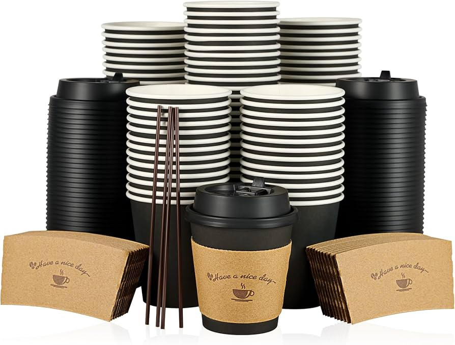 Amazon.com: LITOPAK 100 Pack 10 oz Paper Coffee Cups for Hot Chocolate Drinks, Black Disposable C... | Amazon (US)