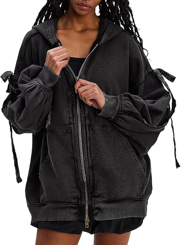 Womens Zip Up Hoodies Sweatshirts with Bows Long Sleeve Oversized Y2k Jackets Streetwear With Poc... | Amazon (US)