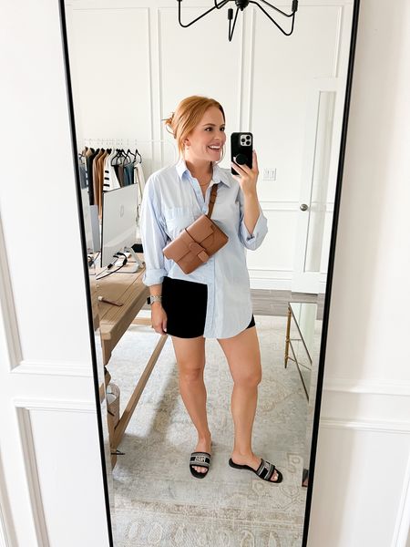 Todays work from home and run errands look! Simple shirt with shorts and new Steve Madden slides!

#LTKstyletip #LTKshoecrush #LTKSeasonal