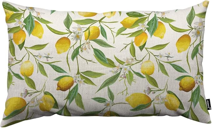 HOSNYE Lemon Throw Pillow Cover Fruits and Leaves Floral Linen Fabric for Couch Bed Sofa Car Wais... | Amazon (US)