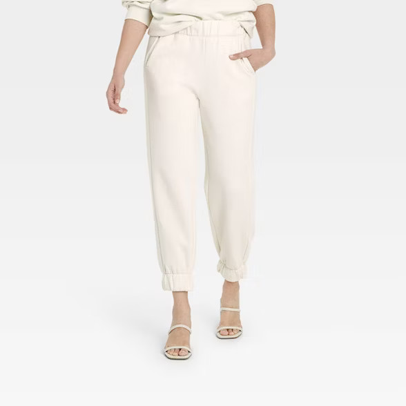 Women's High-Rise Pull-On All Day Fleece Ankle Jogger Pants - A New Day™ Cream XS | Target