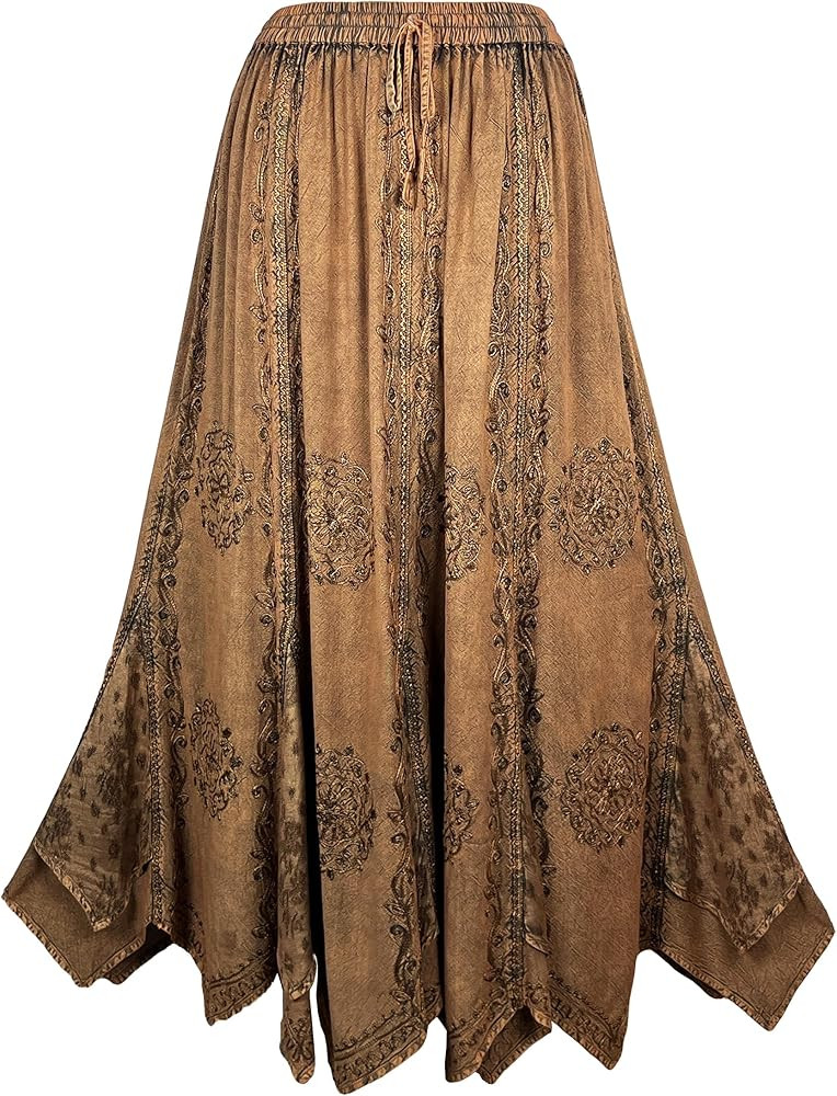 Agan Traders Women's Bohemian Peasant Embroidered Long Flared Hem Stone Washed Maxi Skirt Regular... | Amazon (US)