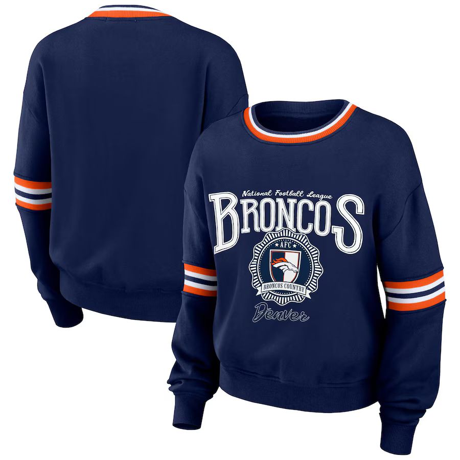 Denver Broncos WEAR by Erin Andrews Women's Prep Crew Sweatshirt - Navy | Fanatics