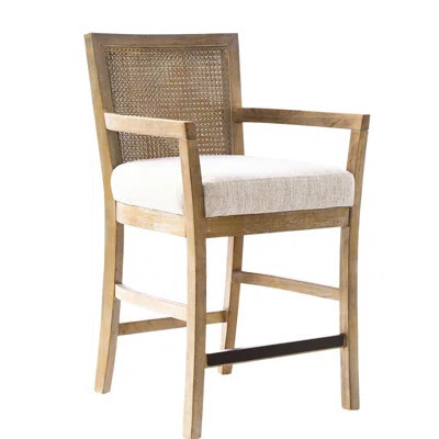 Upholstered Cane Back Stool With Reclaimed Natural Look And Supportive Seat Finish Counter Bar | Wayfair North America
