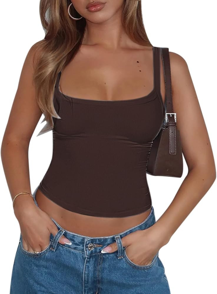 CHYRII Womens Tank Tops with Built in Bra Fashion Workout Top Longline Sports Bra Basic Camisole ... | Amazon (US)