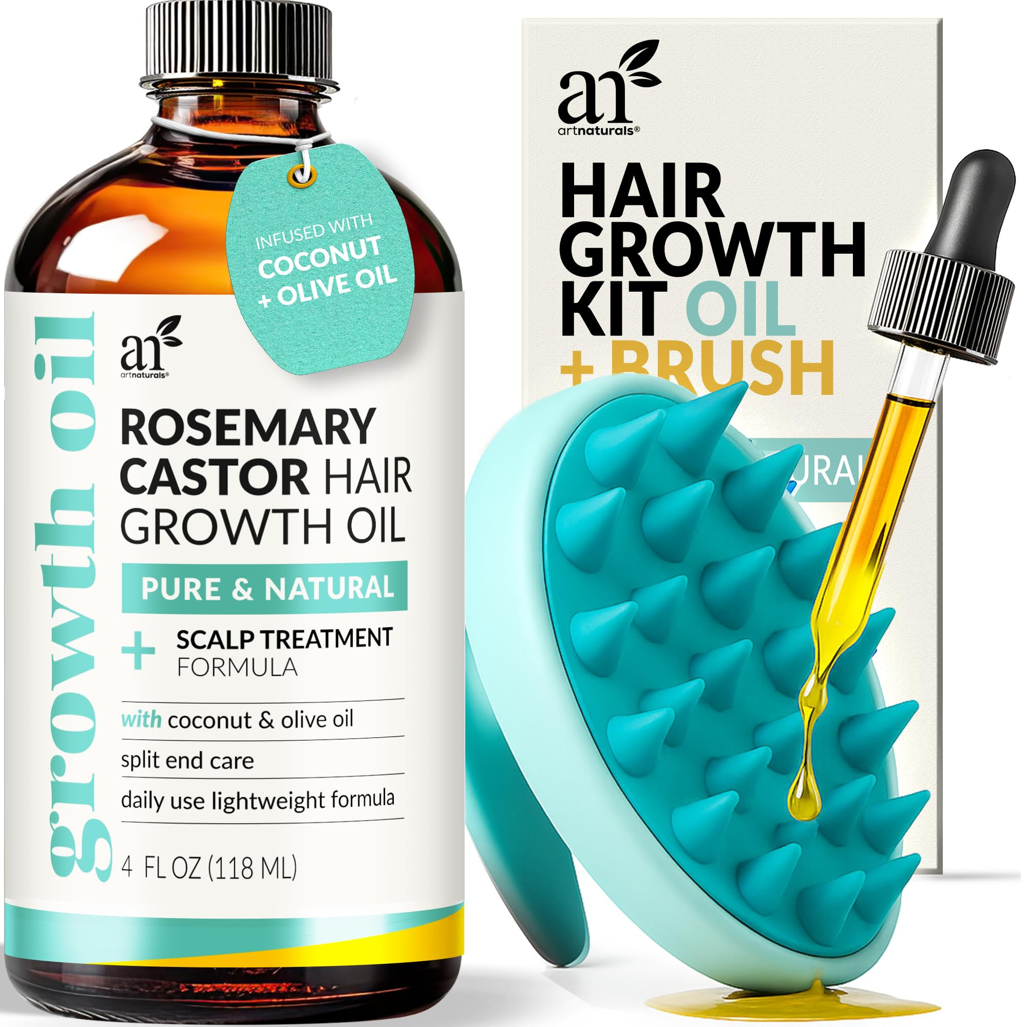 Artnaturals Organic Rosemary Castor Hair Oil + Massager Hair Growth Set Hair Growth Oil 4 ounces ... | Amazon (US)