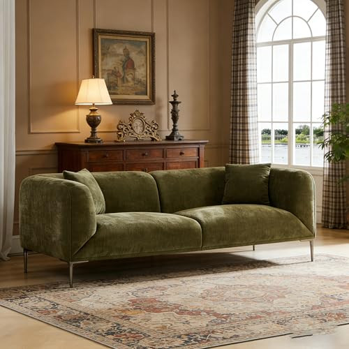 82.68"Modern Luxury Fabric Sofa Couch with Metal Legs, Upholstered 3-Seater Sofa for Living Room, Easy Assembly Contemporary Linen Couch, Stylish Comfort Seating for Apartment & Home(Green) | Amazon (US)