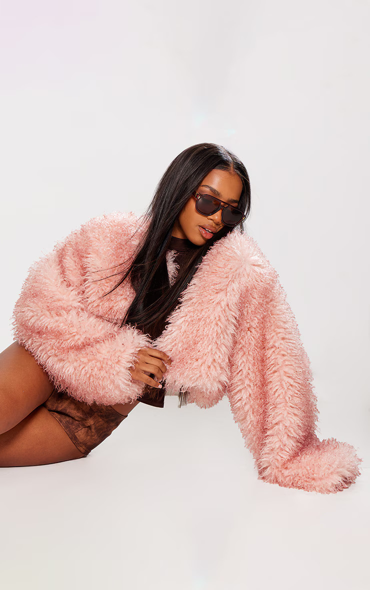 Light Pink Ombre Crop Faux Fur Coat | PrettyLittleThing US