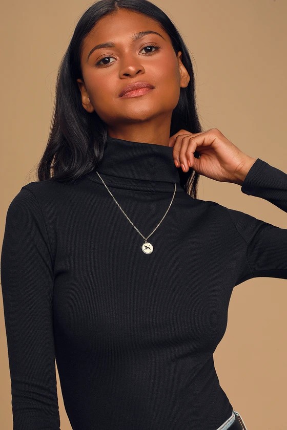 Sherie Black Ribbed Long Sleeve Turtleneck Top | Lulus (US)
