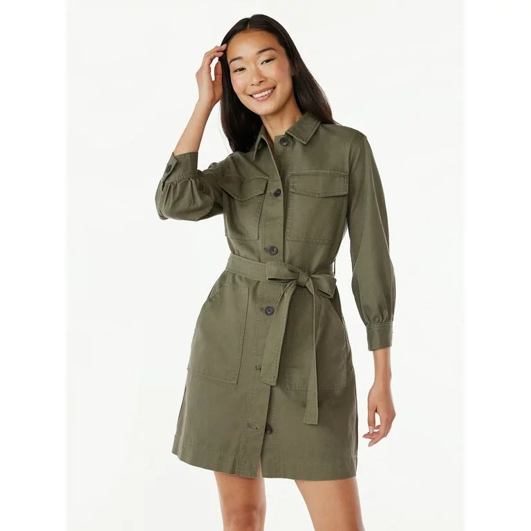 Free Assembly Women's Belted Utility Mini Dress with Long Sleeves, Sizes XS-XXL | Walmart (US)