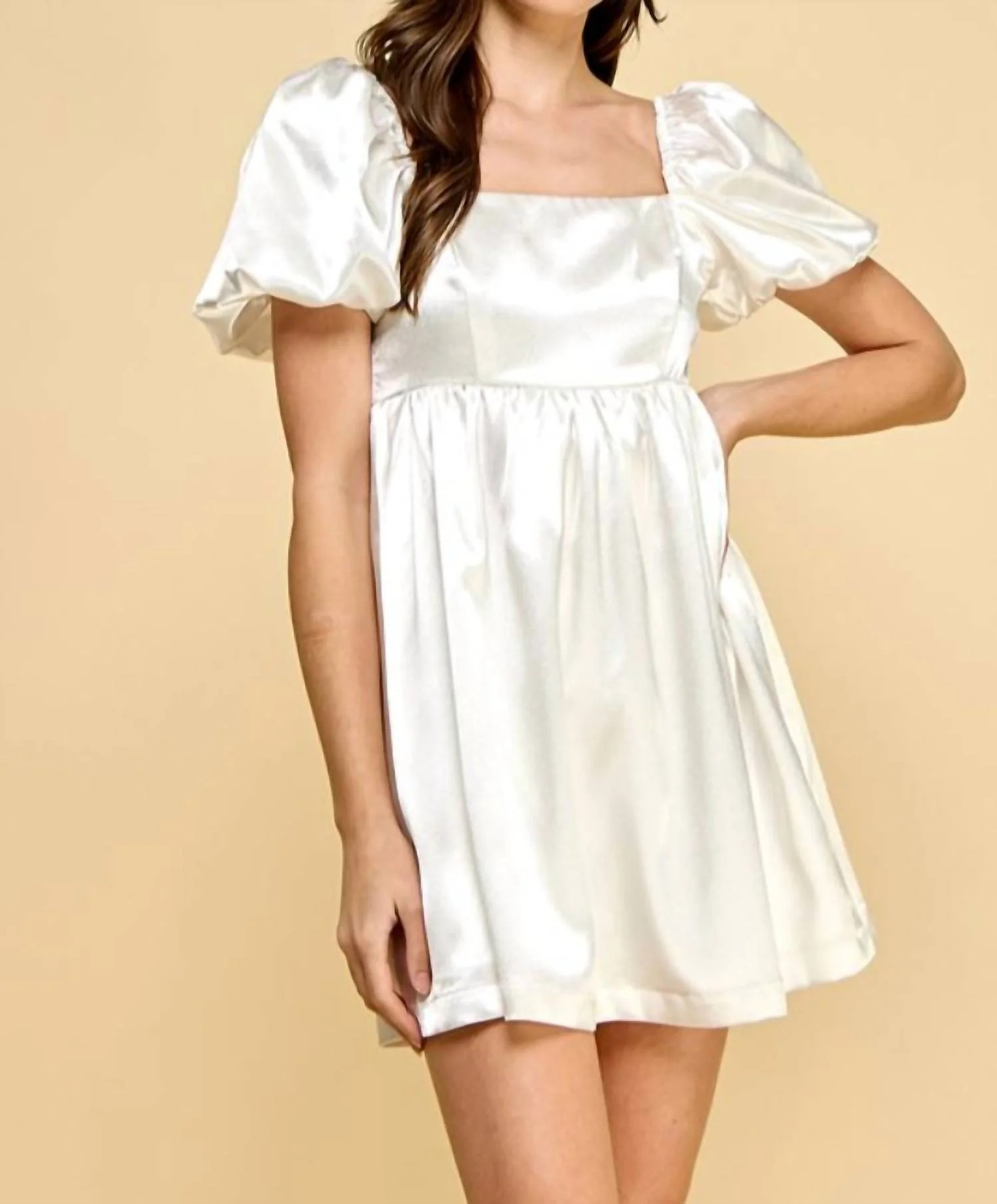 Satin Babydoll Dress In White | Shop Simon