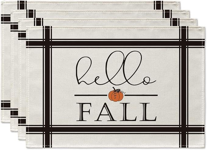 Artoid Mode Hello Fall Pumpkin Placemats Set of 4, 12x18 Inch Autumn Thanksgiving Seasonal Holida... | Amazon (US)