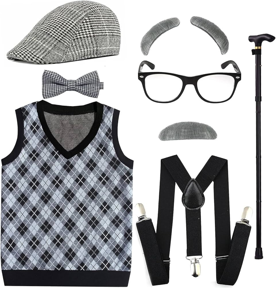 EFORLED Kids 100 Days of School Costume for Boys - Halloween Old Man Costume Hat, Glasses and Gra... | Amazon (US)