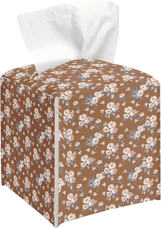 Vintage Flower Tissue Box Cover, Brown Tissue Holder Square with Bottom Belt for Home Bathroom Of... | Amazon (US)