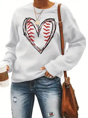 Heart Print Sweatshirt Casual Long Sleeve Crew Neck - Temu | Temu Affiliate Program