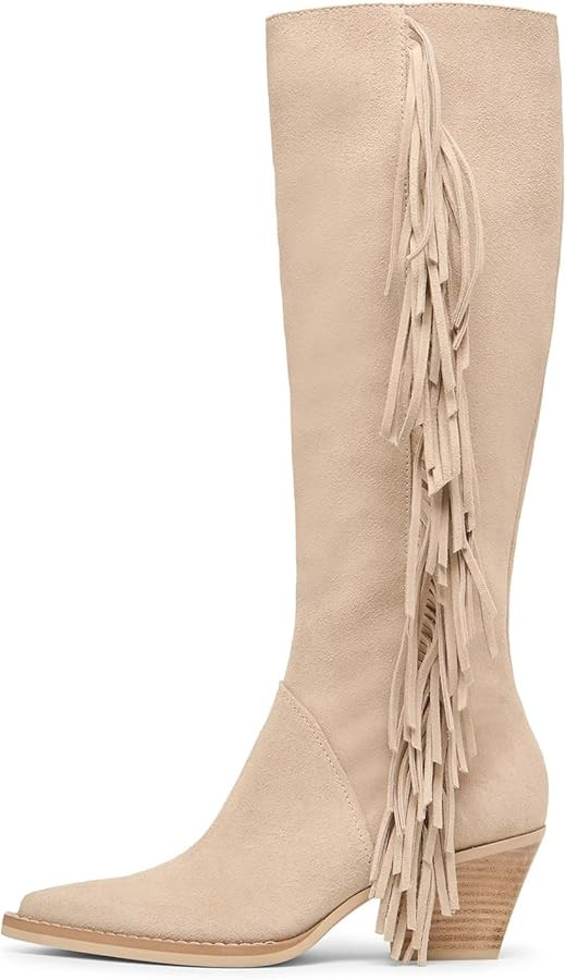 MICIFA Western Cowboy Boots for Women Fringe Knee High Cowgirl Boots with Side Zipper Classic Sue... | Amazon (US)