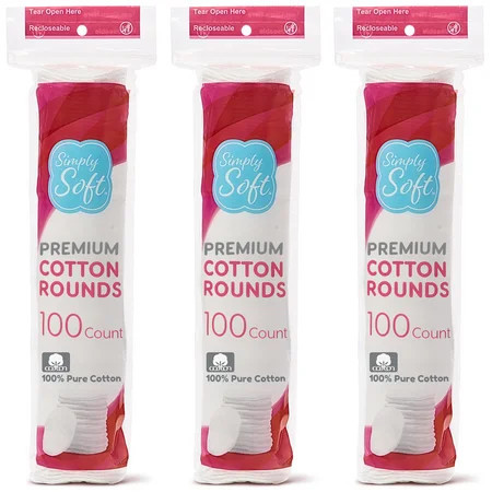 Simply Soft Cotton Rounds, 100% Cotton Absorbent and Textured Cotton Pads, Lint-Free, 300 Count | Walmart (US)
