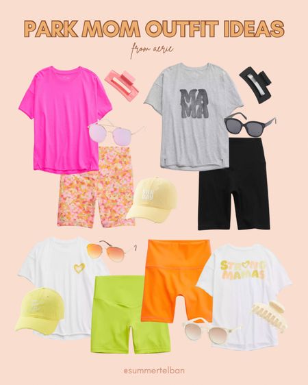 park mom outfit ideas, spring style, bike shorts, oversized tees, mama tee, aerie style, mom style, hot mom walk, claw clips, sunglasses 

#LTKstyletip #LTKfit #LTKsalealert